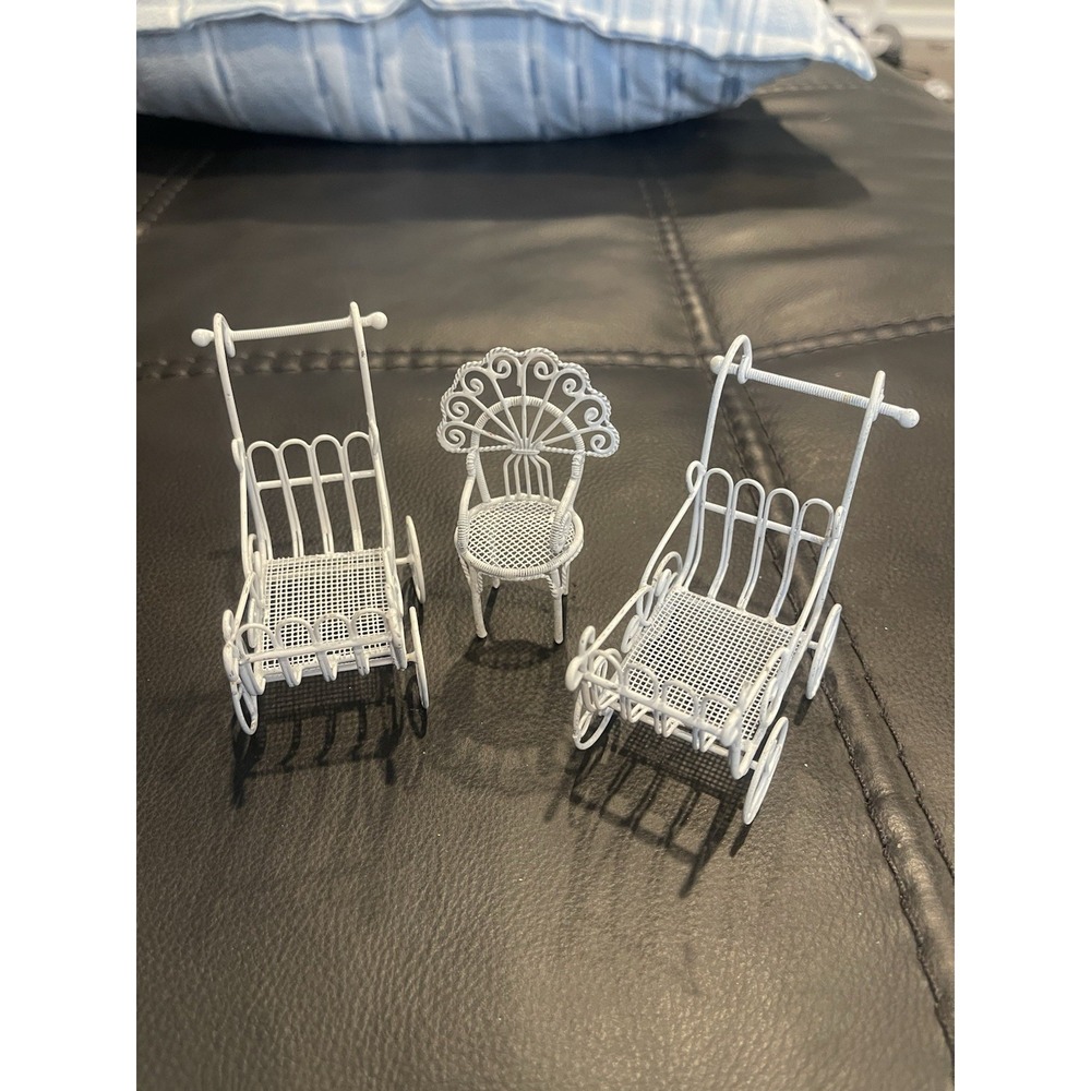 Vintage Metal 3.25" Dolls' House Miniature Baby Pram Buggy Carriage